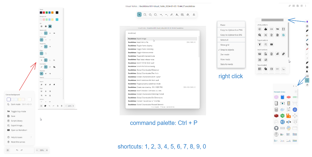 Giao diện làm việc của Excalidraw trong Obsidian