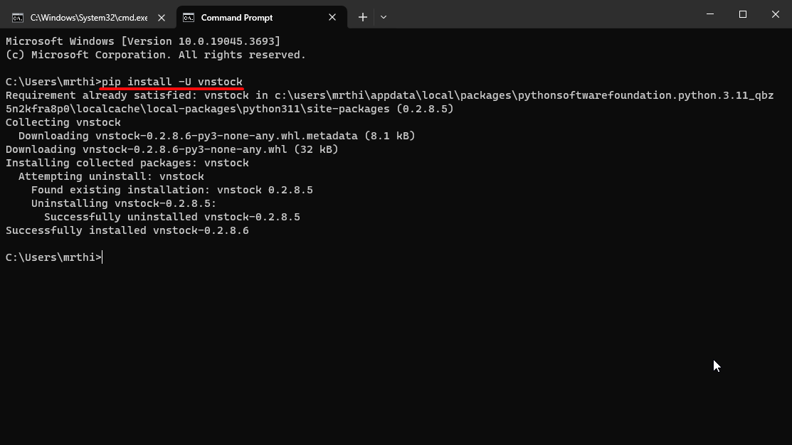 Cài đặt thư viện vnstock cho Python với Pip