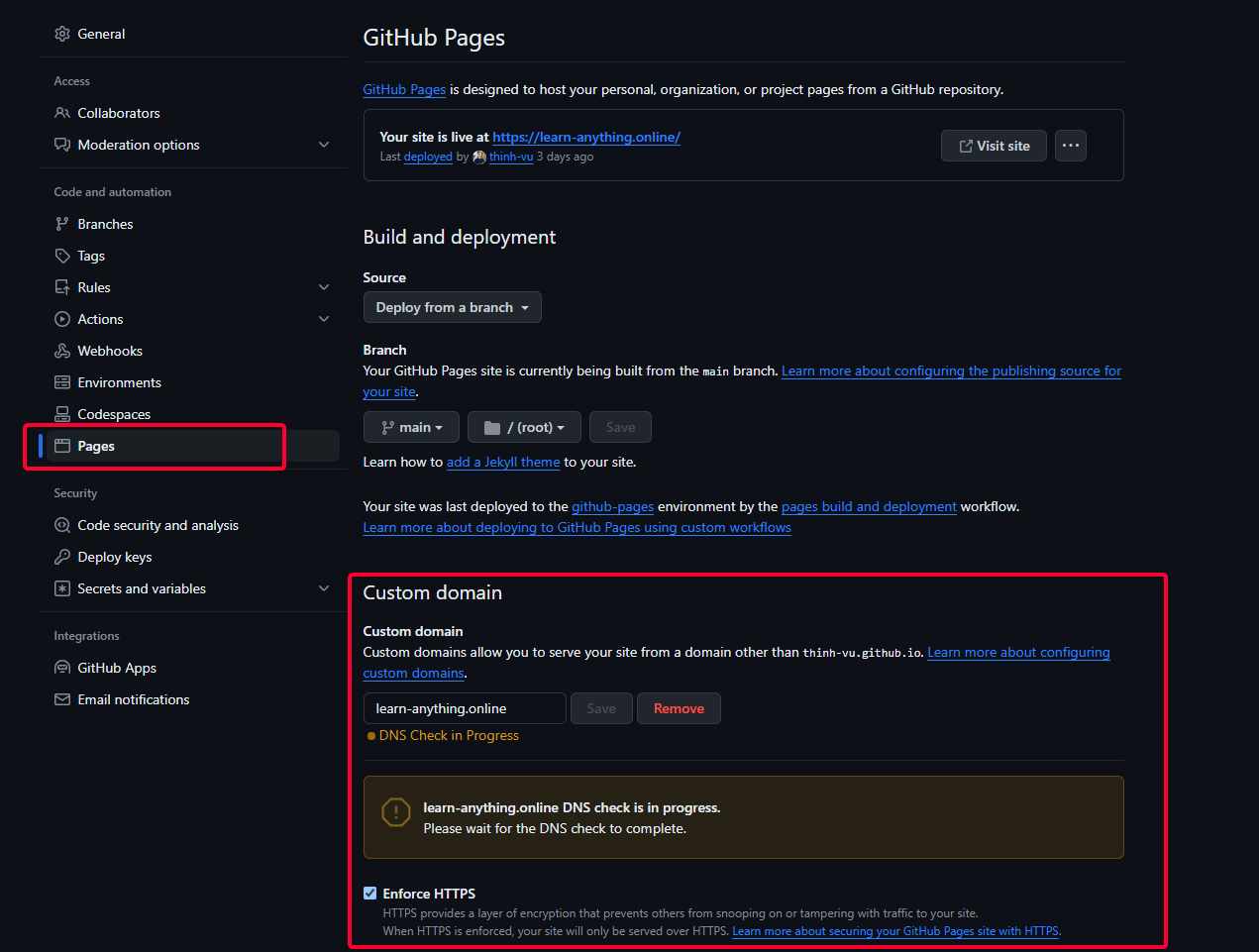 Cấu hình tên miền riêng với Github Pages