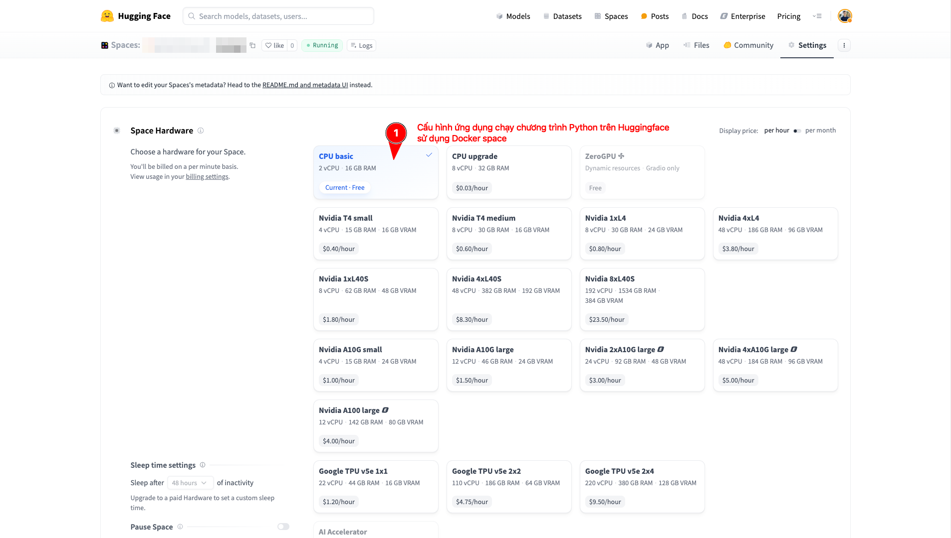 Cấu hình ứng dụng HuggingFace