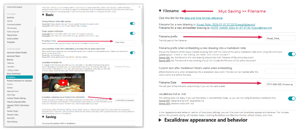 Các cài đặt cơ bản trong Excalidaw Obsidian