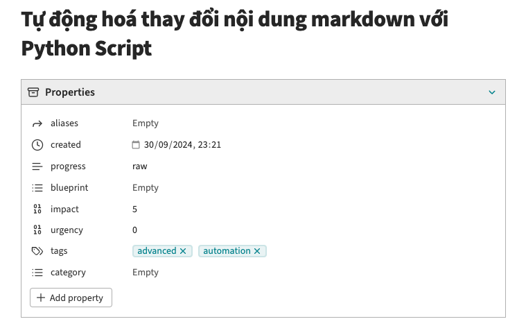 Minh hoạ 1 ghi chú trong mục Capture của Obsidian FLOW, thông tin được ghi lại nhanh chóng cùng một số thuộc tính giúp ích cho quá trình phân loại & ra quyết định tiếp theo.