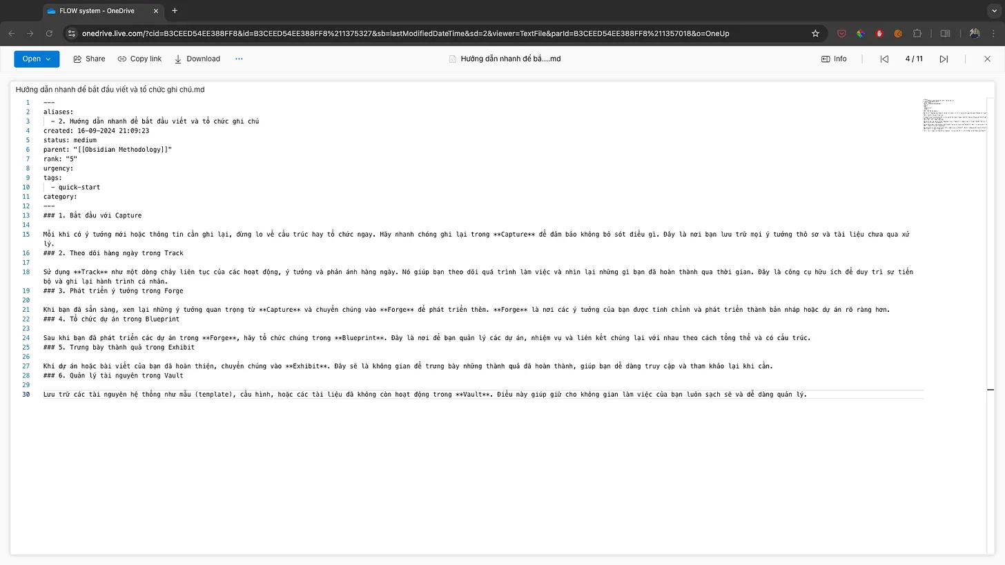 Obsidian FLOW: Xem ghi chú markdown trong dịch vụ lưu trữ OneDrive